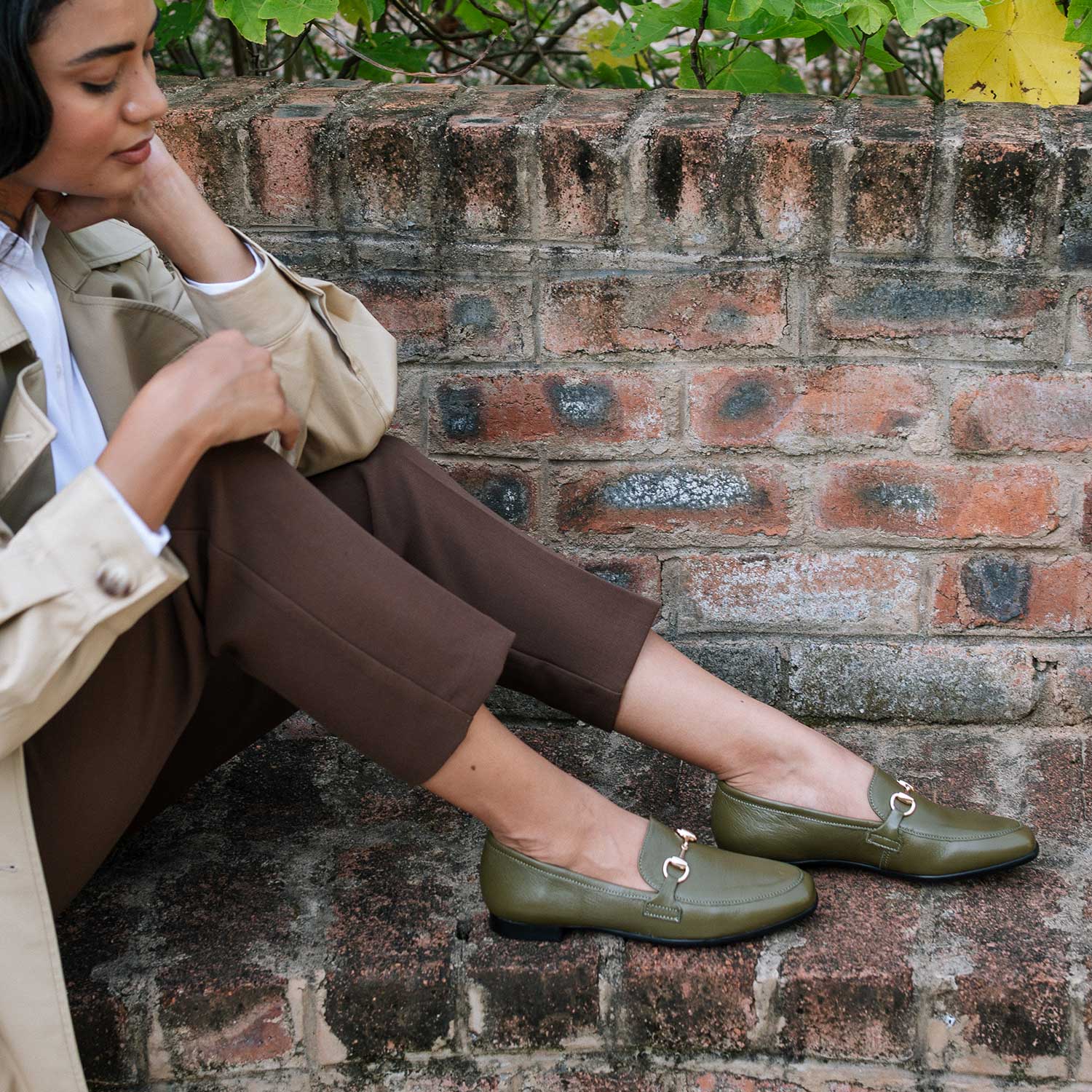 Froggie Shoes Shoes Closed Loafer with gold trim in Olive - 12976