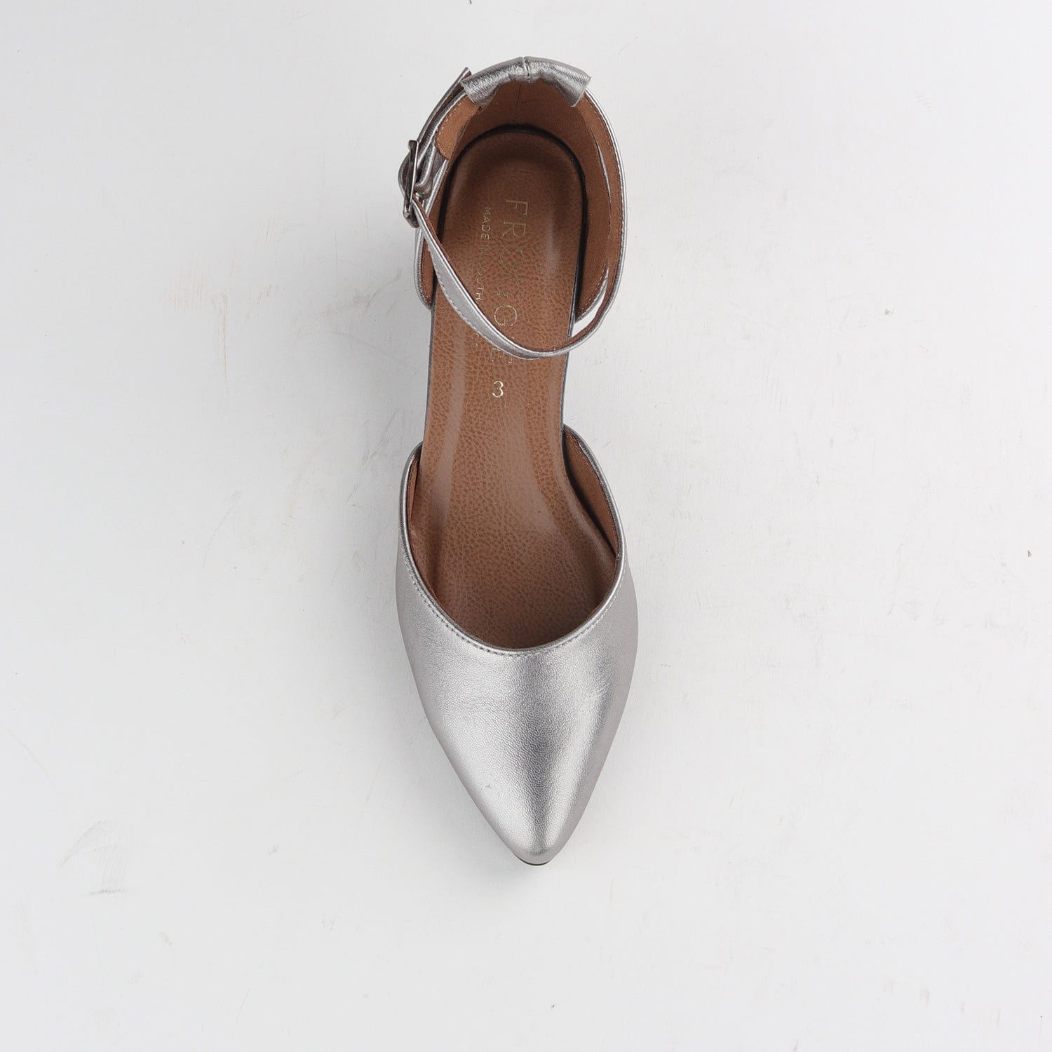 Froggie Shoes Shoes Pointed Block Heel with Ankle Strap in Pewter - 12802