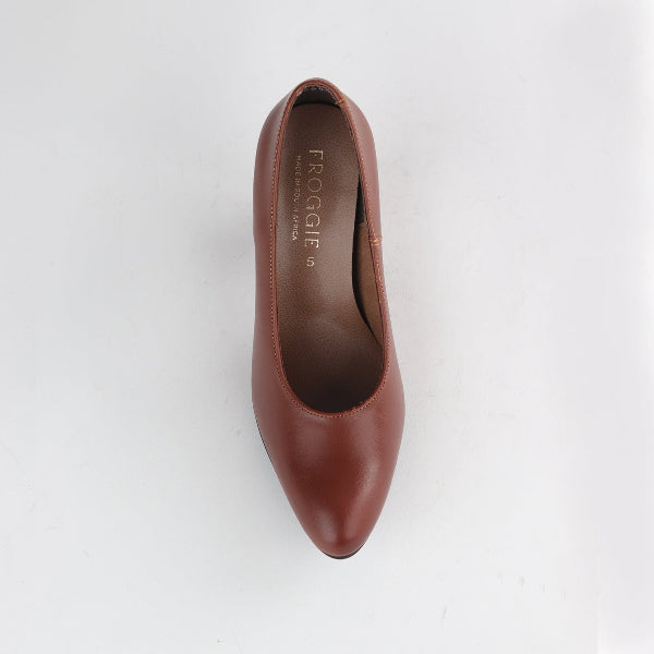 Froggie Shoes Shoes Pointed Court Shoes with Block High Heel in Chestnut - 12625