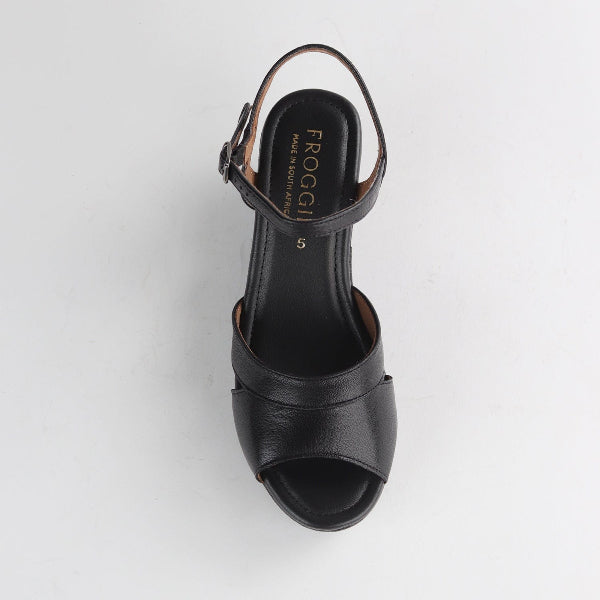 Froggie Shoes Shoes Slingback Peep Toe Wedge Sandal Black Multi - 12875