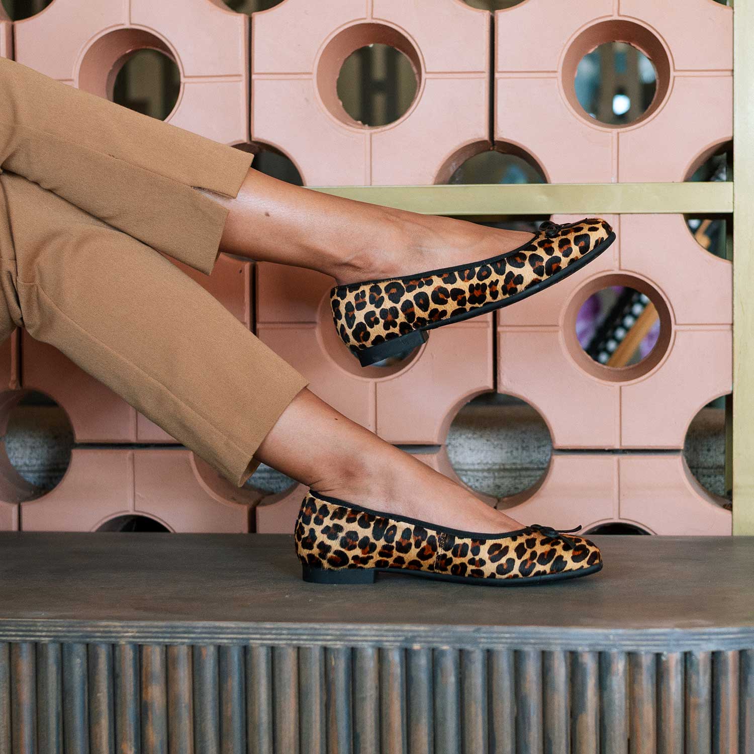 Froggie Shoes Shoes Soft Square Toe Ballerina Flat Pump with Bow in Cheetah Tan Multi- 13030