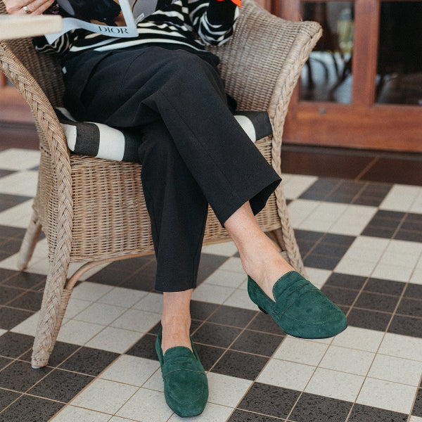 Froggie Shoes Shoes Suede Penny Loafer in Pine