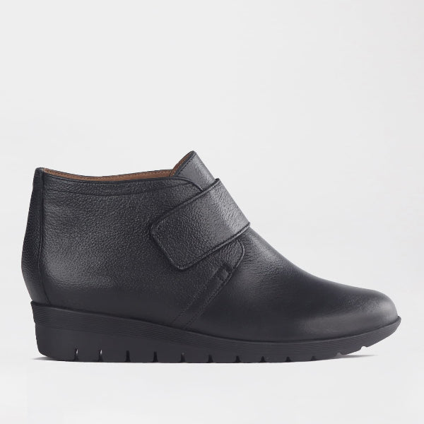 Froggie Shoes Women’s Ankle Boot- Velcro Fastening- Black Leather- 12251 - side