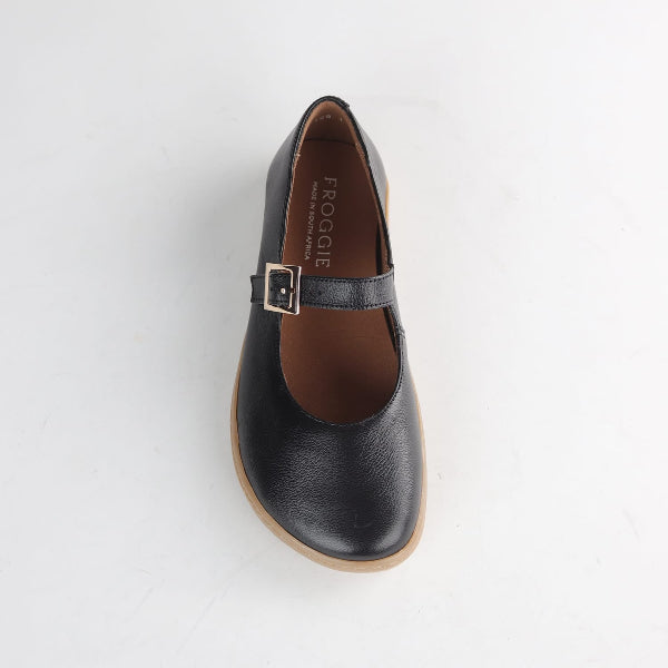 Froggie Shoes Women’s Barefoot Mary Jane- Removable Footbed- Black Leather 12972 - top angle