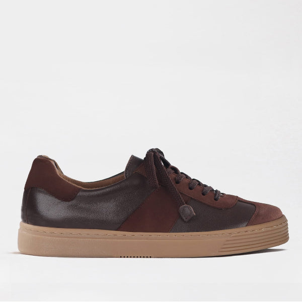 Froggie Shoes Women’s Retro Lace-up Sneaker-Brown Leather and Suede -13036 - side