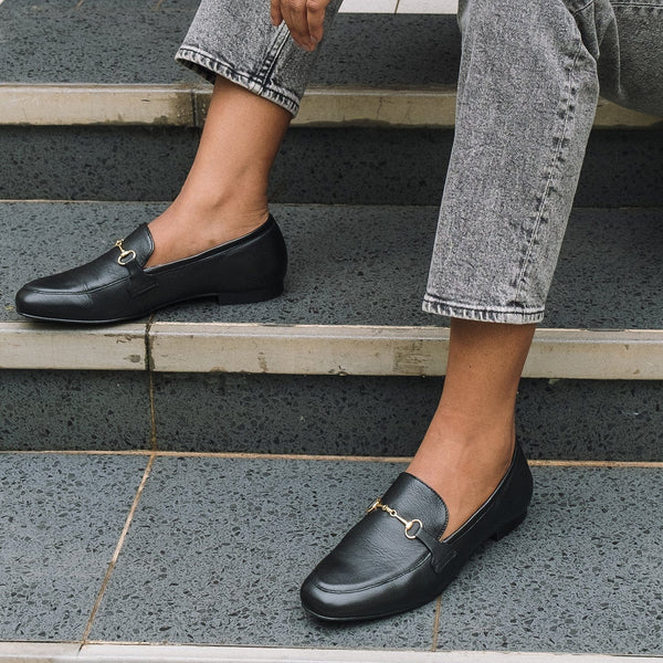 Loafer with Gold Trim in Black - 12451