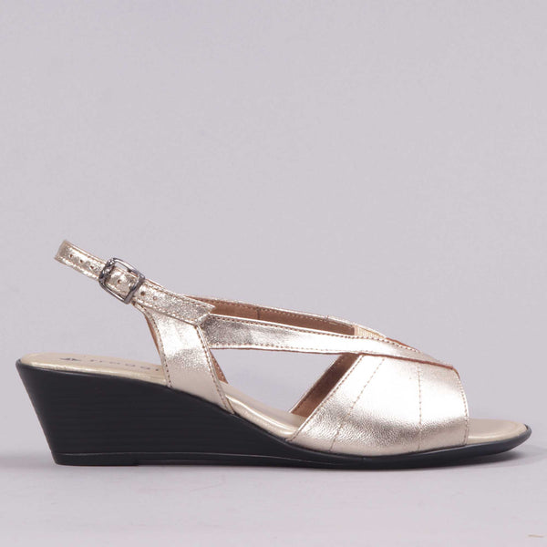 Slingback Wedge Sandal in Gold - 12393 - Froggie Shoes