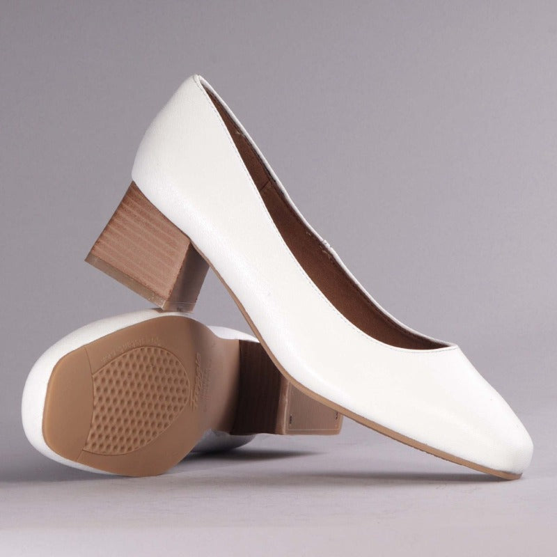 Feroggie Block Heel Court Shoe in White