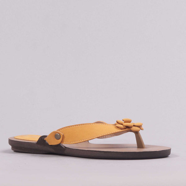 Flower Thong Sandal in Mustard - 7968 - Froggie Shoes