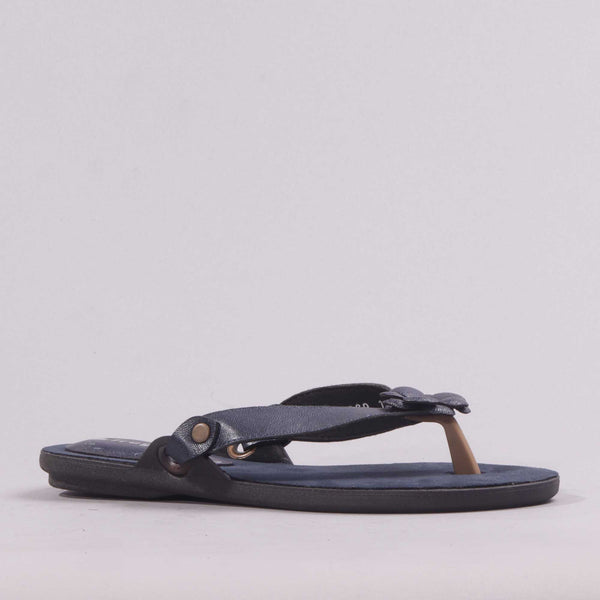 Flower Thong Sandal in Navy - 7968 - Froggie Shoes