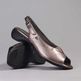 Open Toe Slingback Sandal in Lead Metallic - 10345