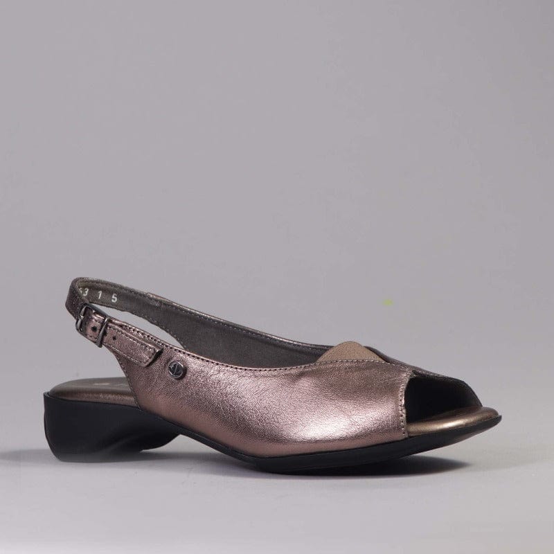 Open Toe Slingback Sandal in Lead Metallic - 10345