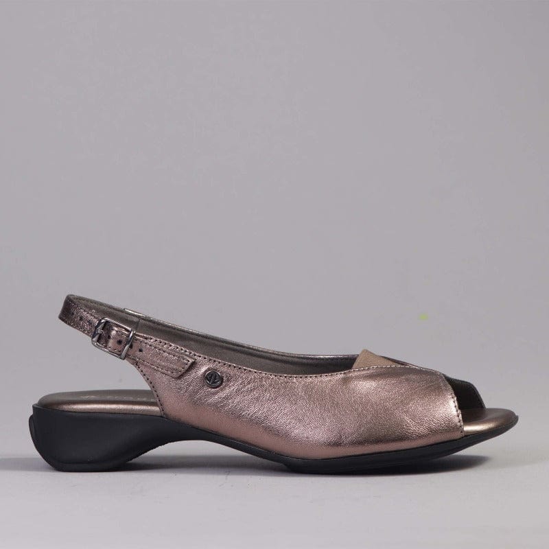Open Toe Slingback Sandal in Lead Metallic - 10345
