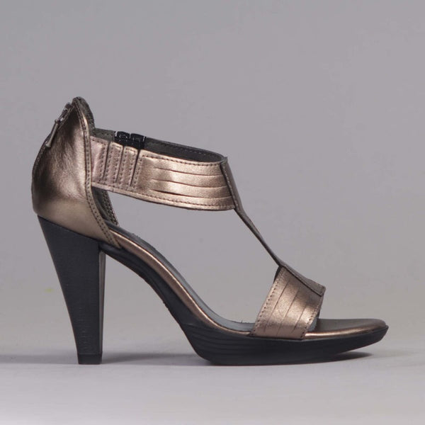 T-Bar High Heel Sandal in Lead Metallic - 10729