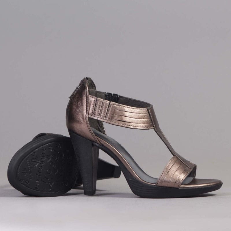 T-Bar High Heel Sandal in Lead Metallic - 10729