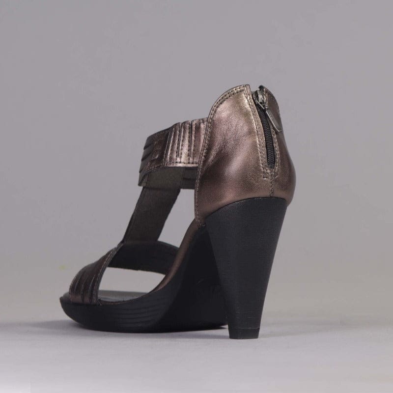T-Bar High Heel Sandal in Lead Metallic - 10729