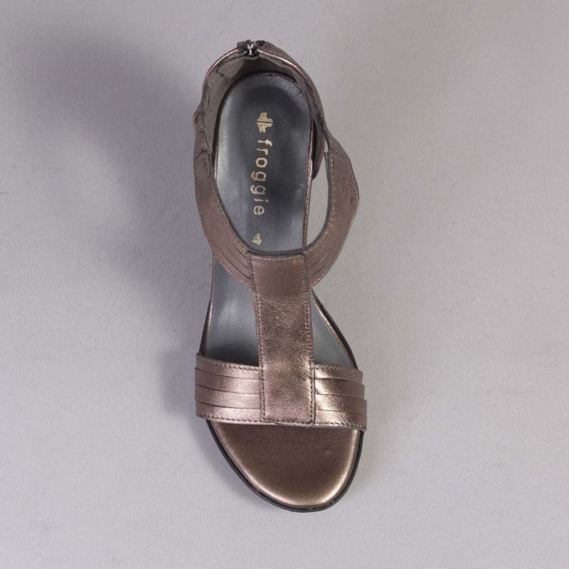 T-Bar High Heel Sandal in Lead Metallic - 10729