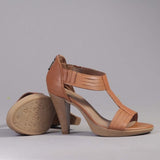 T-Bar High Heel Sandal in Tan - 10729