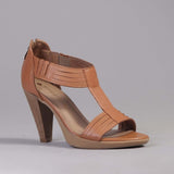 T-Bar High Heel Sandal in Tan - 10729