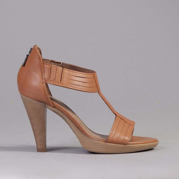 T-Bar High Heel Sandal in Tan - 10729