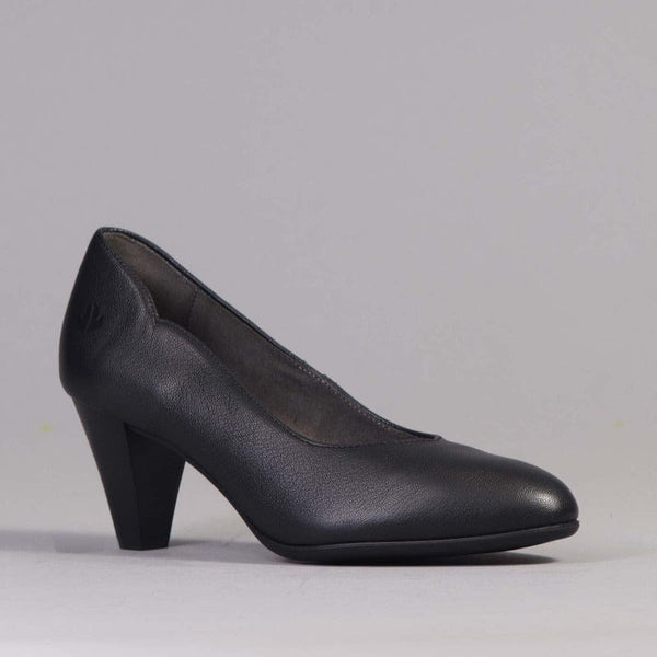 Wider Fit Mid Heel Court in Black - 10873