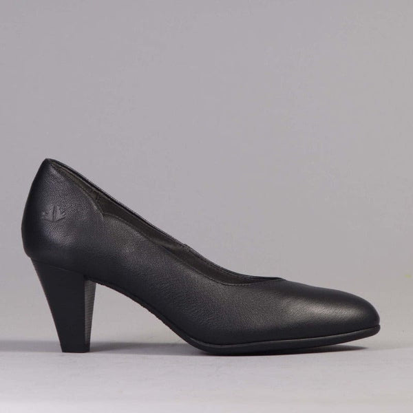 Wider Fit Mid Heel Court in Black - 10873
