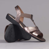 Wider Fit Slingback Flat Sandal in Lead Metallic