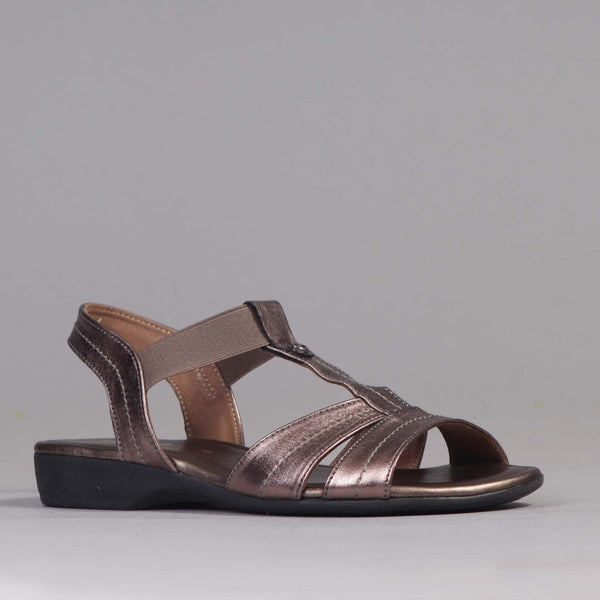 Wider Fit Slingback Flat Sandal in Lead Metallic