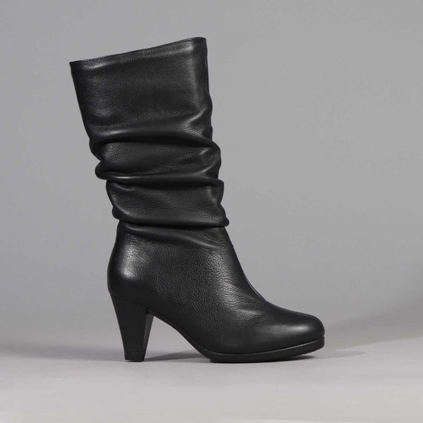 Mid Heel Calf Boots in Black - 11345 - Froggie Shoes