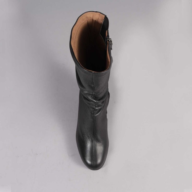 Mid Heel Calf Boots in Black - 11345 - Froggie Shoes