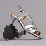 Wider Fit Mid Heel Slingback Sandal in Silver - 12223