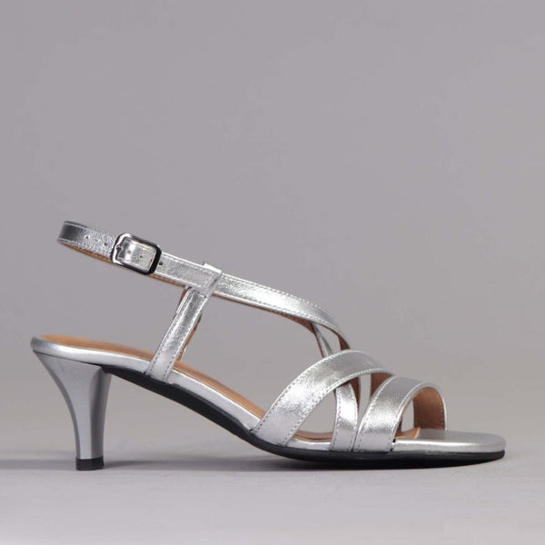 Wider Fit Mid Heel Slingback Sandal in Silver - 12223