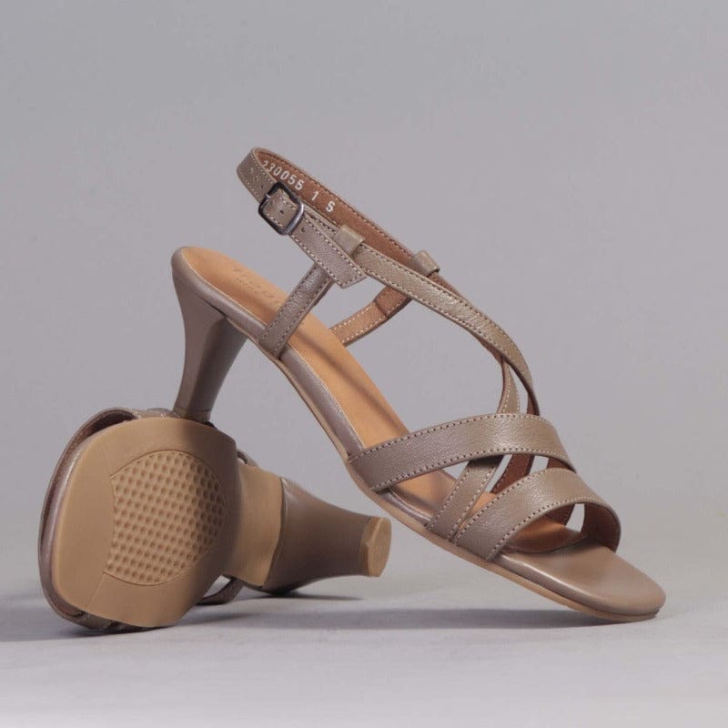 Wider Fit Mid Heel Slingback Sandal in Stone - 12223