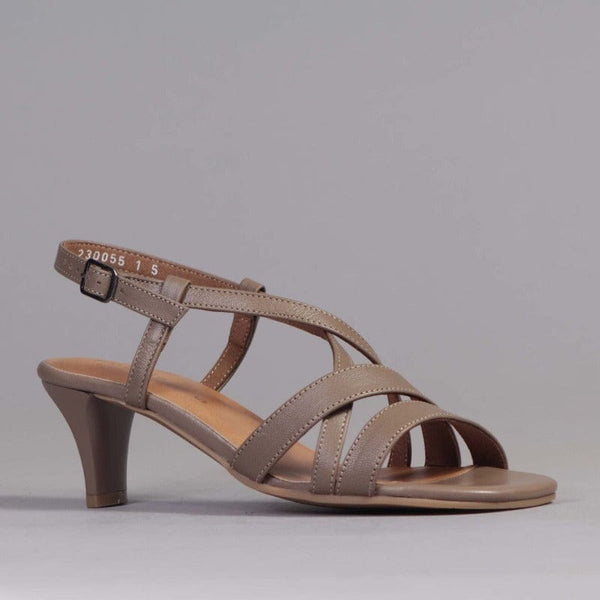 Wider Fit Mid Heel Slingback Sandal in Stone - 12223