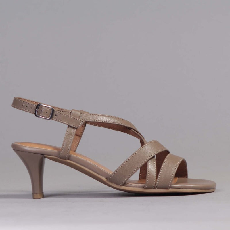 Wider Fit Mid Heel Slingback Sandal in Stone - 12223