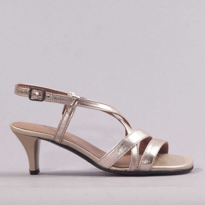 Wider Fit Mid Heel Slingback Sandal in Gold - 12223