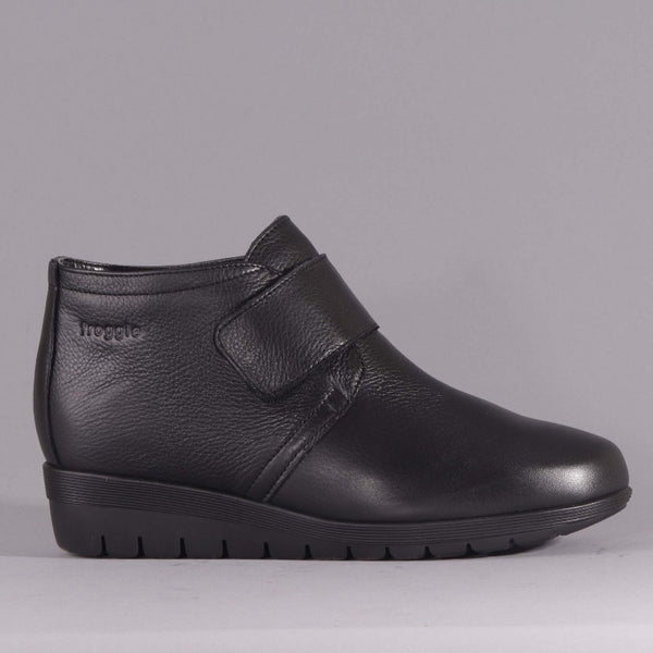 Wider Fit Ankle Boot with Velcro Strap in Black - 12251 - Froggie Shoes