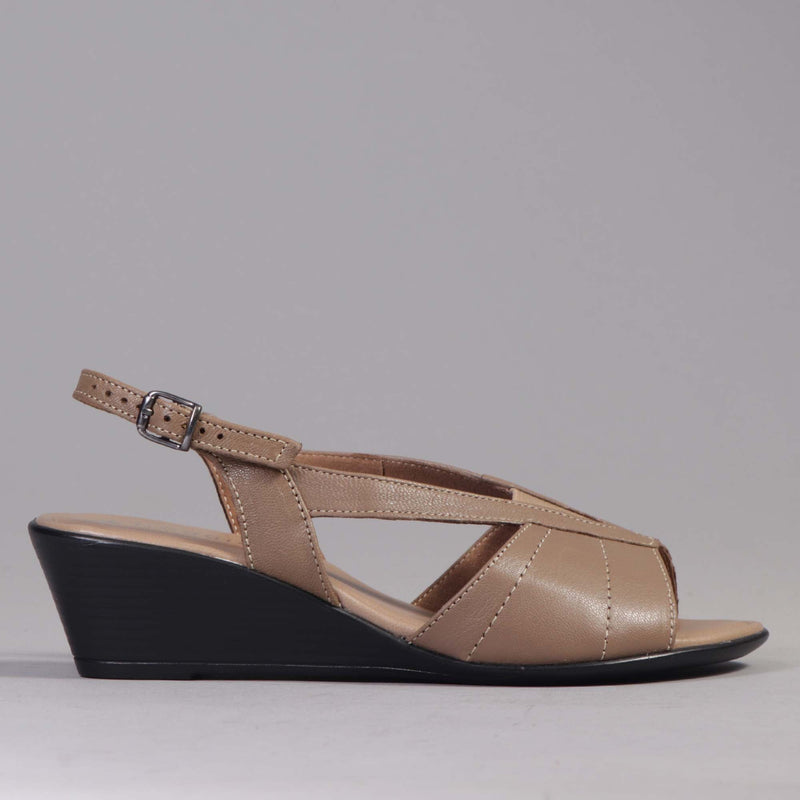 Slingback Wedge Sandal in Stone - 12393