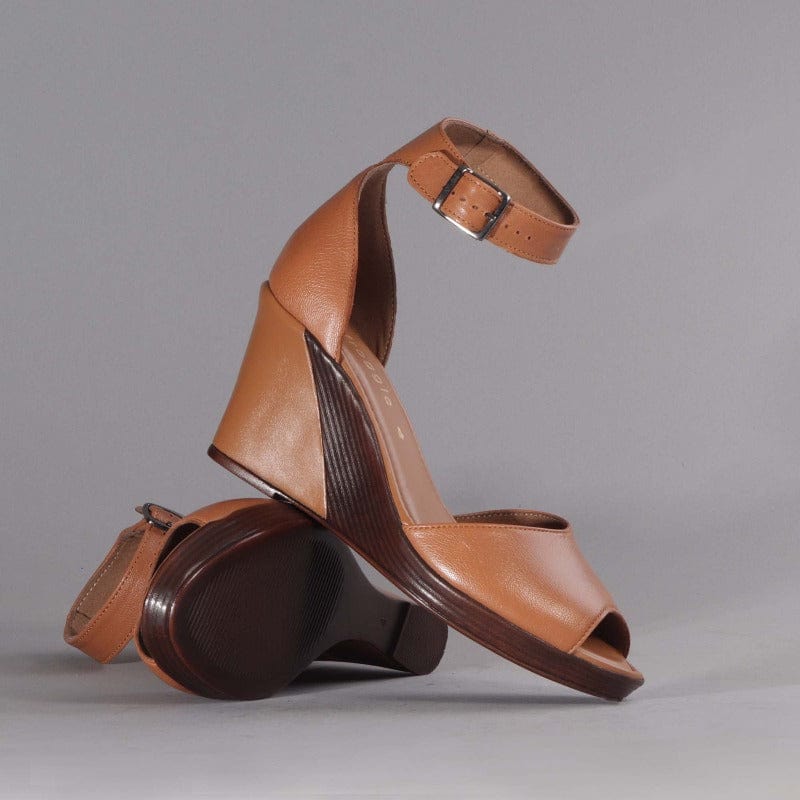 Ankle Strap Wedge Sandal in Tan - 12422 Froggie Shoes