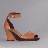 Ankle Strap Wedge Sandal in Tan - 12422 Froggie Shoes