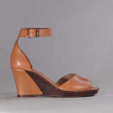 Ankle Strap Wedge Sandal in Tan