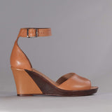 Ankle Strap Wedge Sandal in Tan - 12422 Froggie Shoes