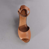 Ankle Strap Wedge Sandal in Tan