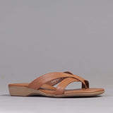 Wider Fit Crossover Flat Thong Sandal in Tan