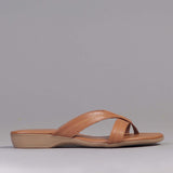 Wider Fit Crossover Flat Thong Sandal in Tan – 12436