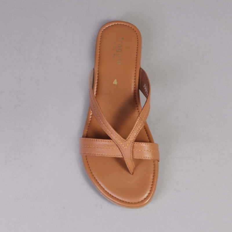 Wider Fit Crossover Flat Thong Sandal in Tan – 12436