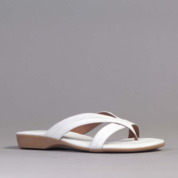 Wider Fit Crossover Flat Thong Sandal in White