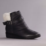 Fur Collar Ankle Boot in Black