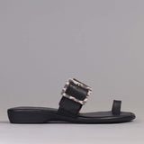 Strap Flat Sandals in Black 