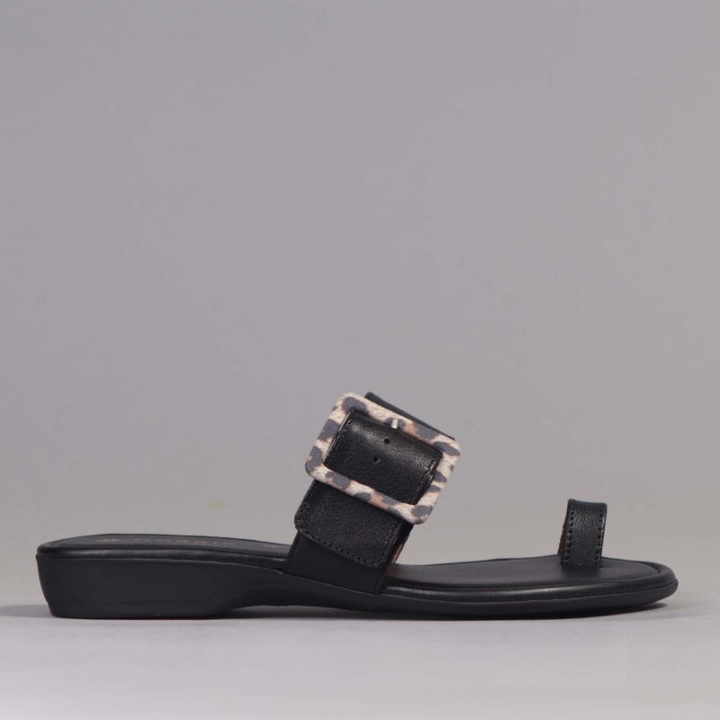 Buckle Strap Flat Sandals in Black - 12521
